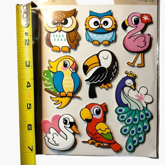 Crafters Square Bird Stickers Pop Up 3 D Flamingo Parrot Peacock Owl Toucan - Picture 3 of 3